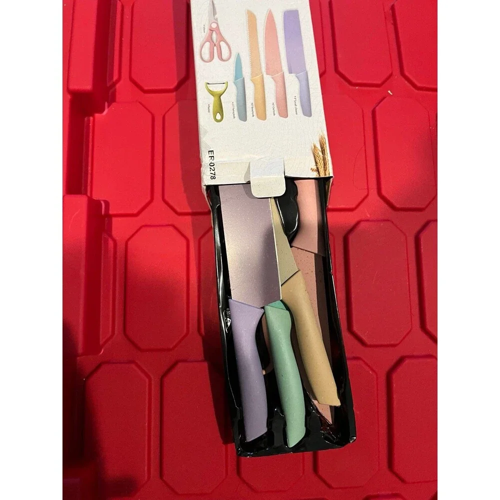 Corrugated Kitchen Knife Set – 6 Piece – Pastel Colors – New